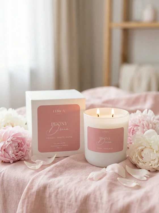 Peony Dream– sojowa świeca Luméa Candle o aromacie piwonii i białego piżma
