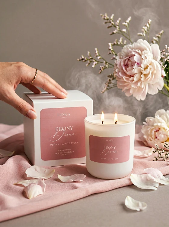 Peony Dream– sojowa świeca Luméa Candle o aromacie piwonii i białego piżma