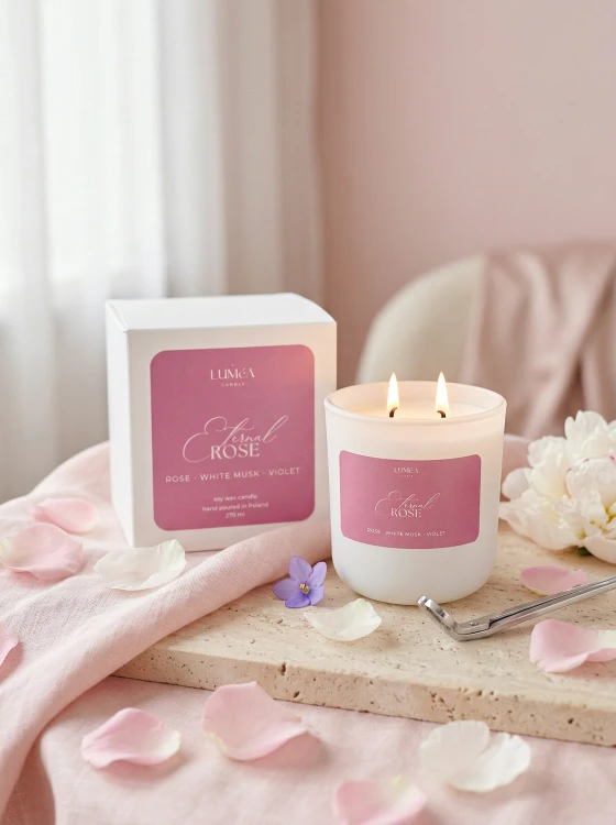 Eternal Rose– sojowa świeca Luméa Candle o aromacie róży, białego piżma i fiołków