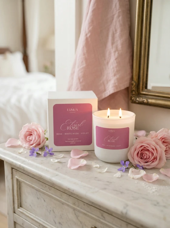 Eternal Rose– sojowa świeca Luméa Candle o aromacie róży, białego piżma i fiołków