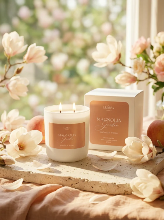Magnolia Garden – sojowa świeca Luméa Candle o aromacie magnolii i brzoskwini