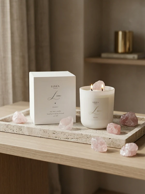 Light of LOVE – sojowa świeca Luméa Candle z kwarcem różowym
