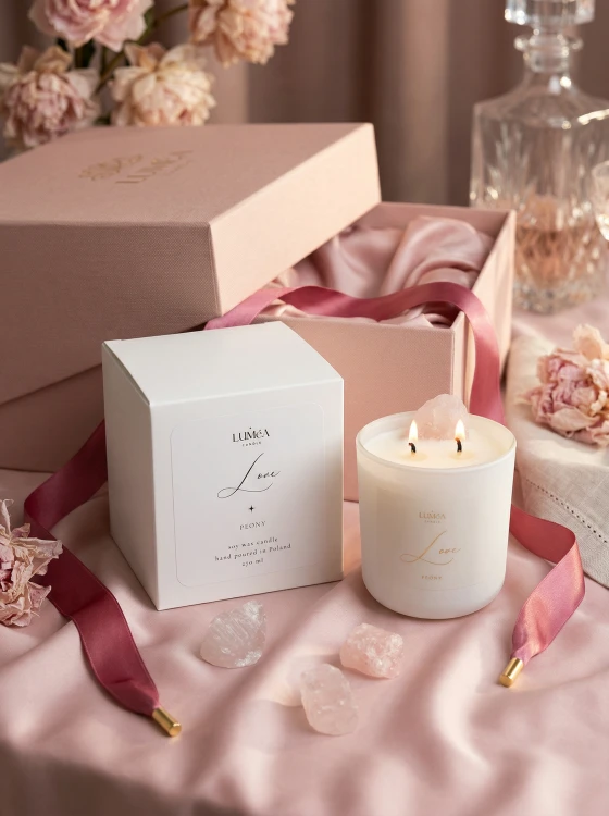 Light of LOVE – sojowa świeca Luméa Candle z kwarcem różowym