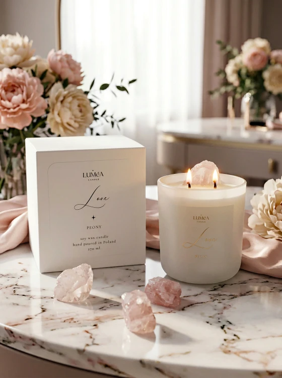 Light of LOVE – sojowa świeca Luméa Candle z kwarcem różowym