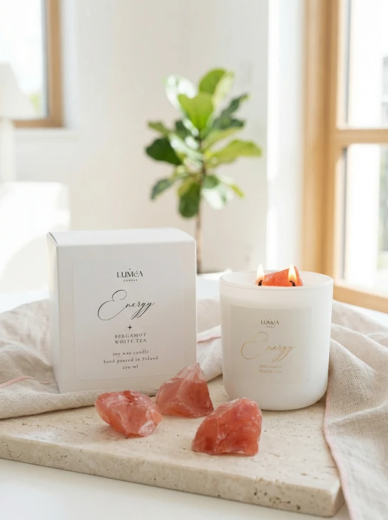 Light of ENERGY – sojowa świeca Luméa Candle z kwarcem arbuzowym
