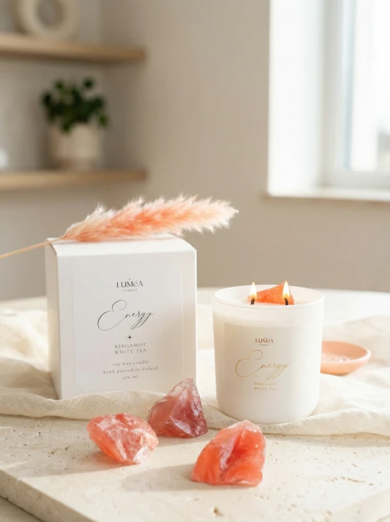 Light of ENERGY – sojowa świeca Luméa Candle z kwarcem arbuzowym