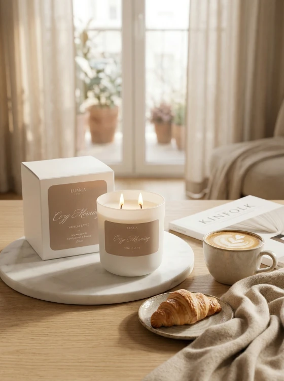 Cozy Morning – luksusowa świeca sojowa o zapachu kawy i wanilii