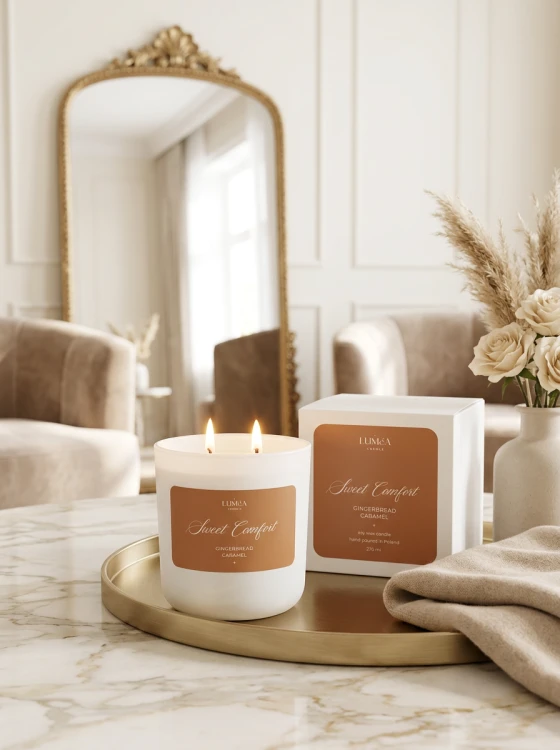 Sweet Comfort – luksusowa świeca sojowa o zapachu karmelu i piernikowych przypraw