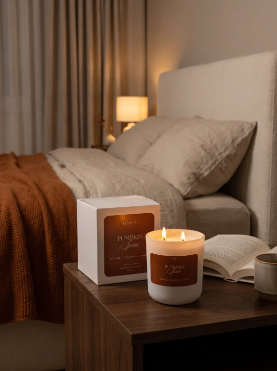 Pumpkin Spice – jesienna świeca zapachowa z dynią Świeca zapachowa Pumpkin Spice Luméa Candle 270 ml Świeca sojowa o aromacie pomarańczy, dyni i cynamonu